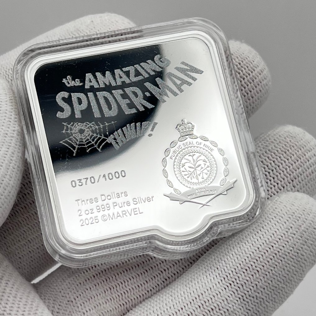 Νιούε. 5 Dollars 2025 – Marvel – Spider-Man “THWIP” – 2 oz Silver .999 – High Relief – Colorized – Limited Edition #3.2