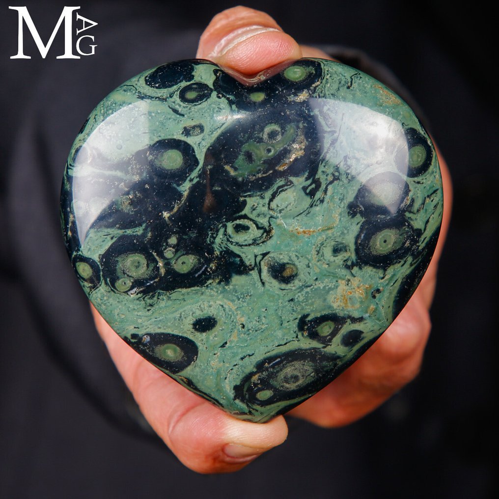 Kambaba Jasper Heart - Top Quality Mineral - Refined Handmade Carving - Height: 83 mm - Width: 87 mm- 313 g #1.0