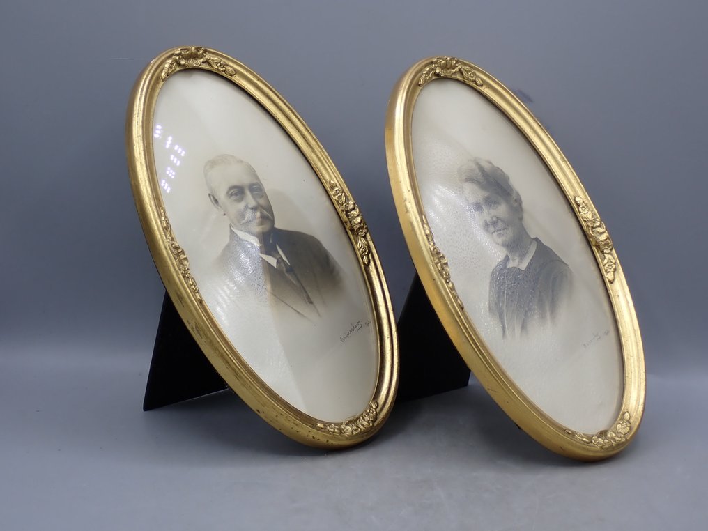 相框 (2) - 鍍金木 - 一对椭圆金箔木制品 #2.1