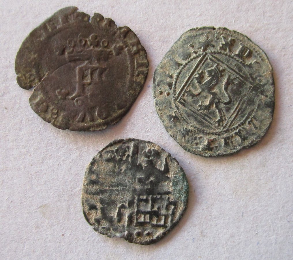 . Regno di Castiglia e León blancas y dinero de seis lineas Alfonso X, Enrique IV, Reyes Catolicos (Senza prezzo di riserva) #3.2