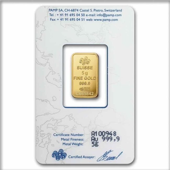 5 grammes - Or - 5 grams 9999 Gold Bar PAMP Suisse Lady Fortuna Vintage Design (In Assay) - Scellé #1.0