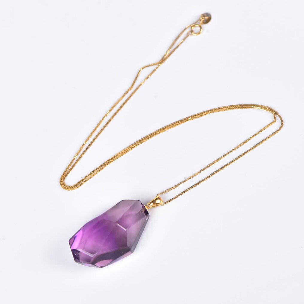 沒有保留價 - 吊墜頸鏈 - 18 克拉 黃金 紫水晶 - ALGT 认证 #1.0