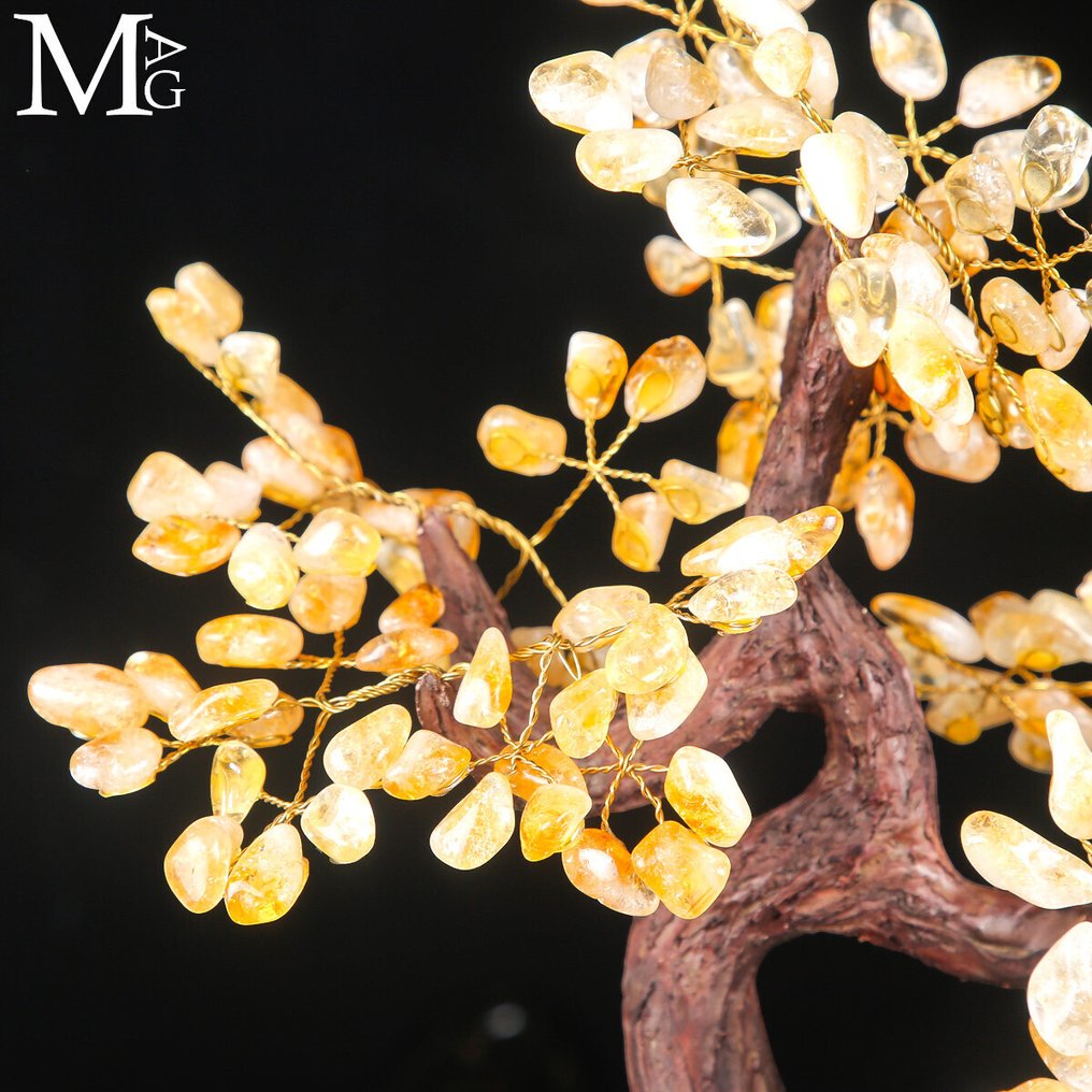 Κίτρινος λίθος «Δέντρο της Ζωής» σε φυσική βάση αμέθυστου με δρύες. - Ύψος: 400 mm - Πλάτος: 300 mm- 3419 g #4.3