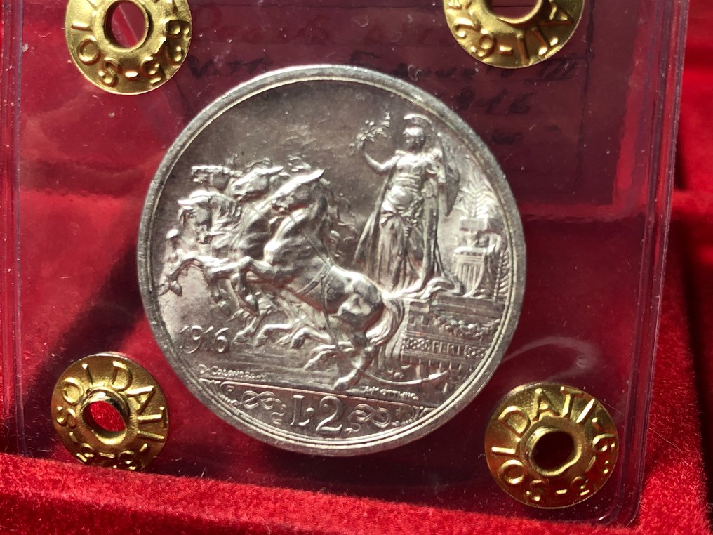 Olaszország, Királyság Vittorio Emanuele III. 2 Lire 1916 "Quadriga Briosa" (Nincs minimálár) #4.3