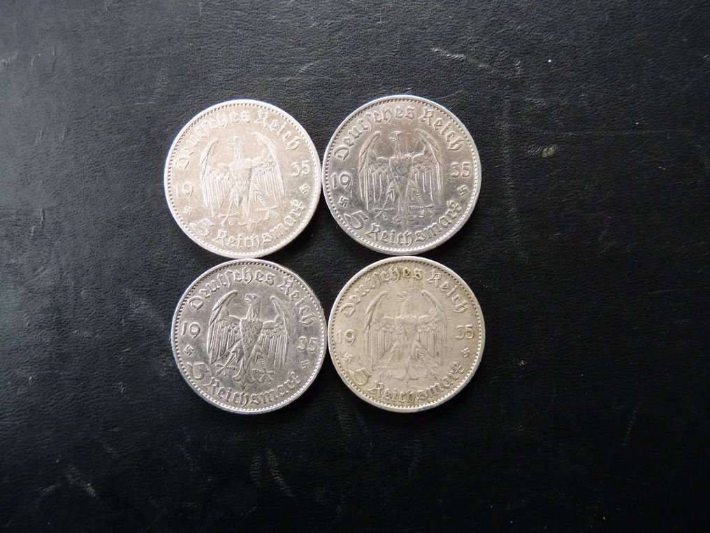 德國，Third Reich 5 Reichsmark 4x 1935 / Potsdam Garrison Church  (沒有保留價) #1.0