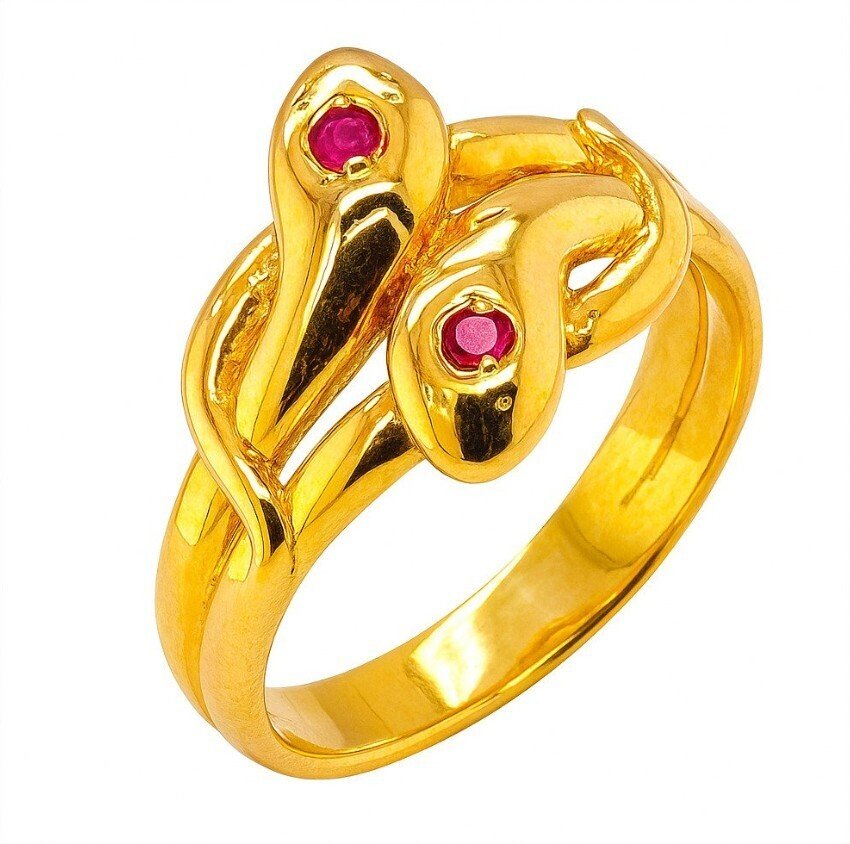 戒指 - 18K包金 黄金 - 0.10ct. tw. 红宝石 - 蛇形戒指 RS 60 红宝石 #1.0
