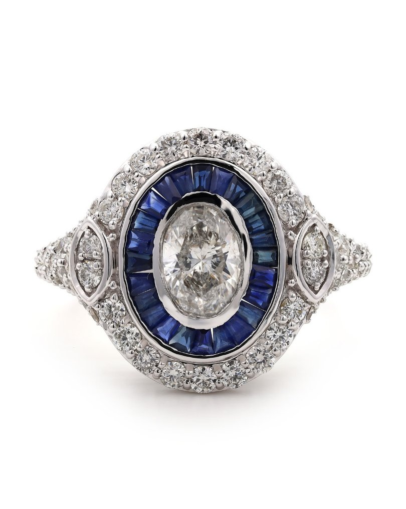 Statement ring - 14 karat Hvitt gull -  1.77ct. tw. Diamant (Naturlig) - Safir - Blå stein vielsesring #1.0