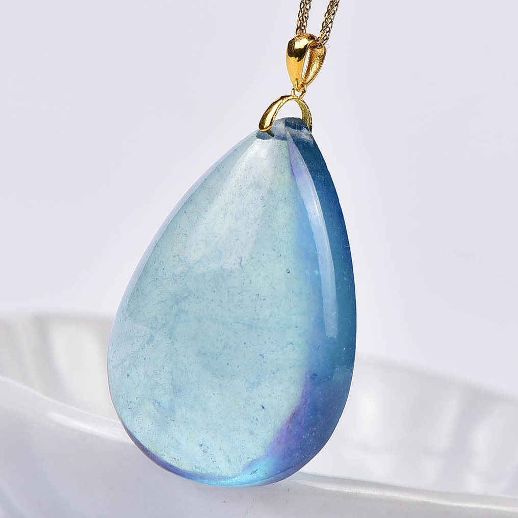 沒有保留價 - 吊墜頸鏈 - 18 克拉 黃金 海藍寶石 - ALGT 认证 #3.2