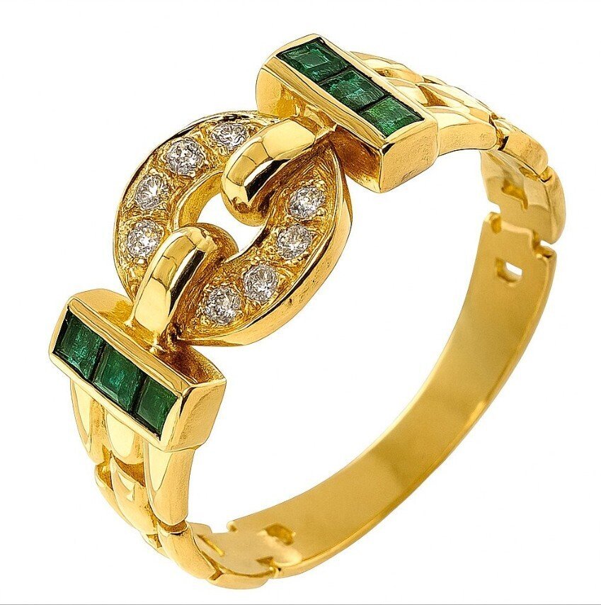 戒指 - 18 克拉 黃金 - 0.46ct. tw. 鉆石 (天然) - 祖母綠 - 独特作品 RS61 Diamonds #1.0