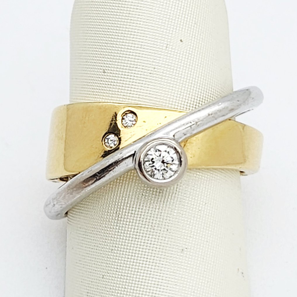 Bague - 18 carats Or jaune, Or blanc - 0.19ct. tw. Diamant (Naturelle) #1.0