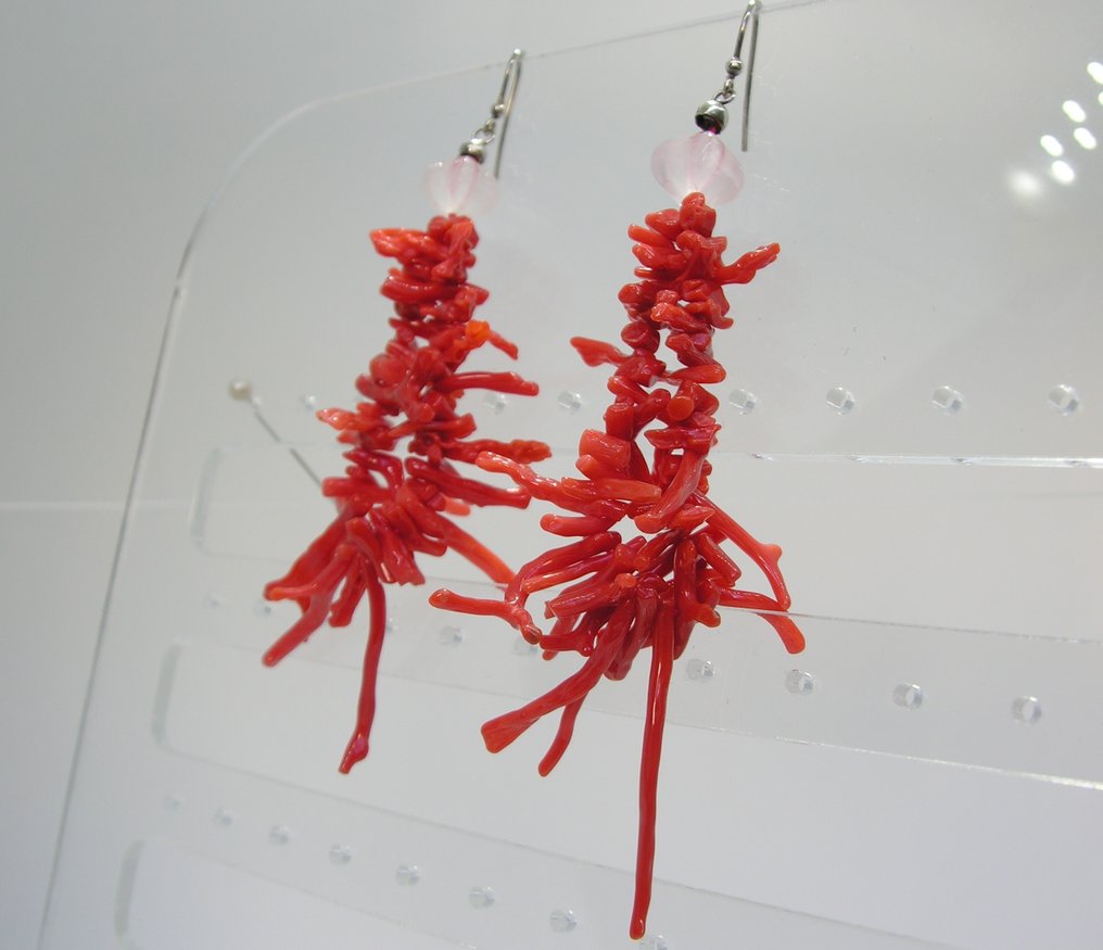 Κοράλι σκουλαρίκια - Ύψος: 10 cm - Πλάτος: 3 cm- 19.7 g - (2) #3.2