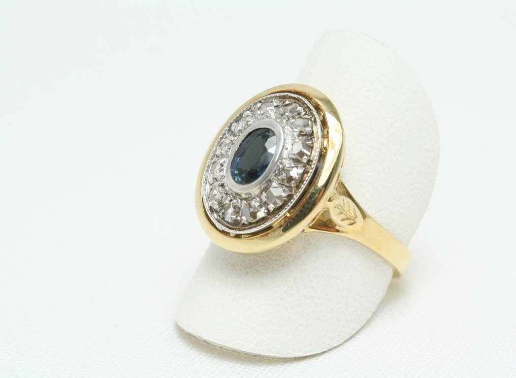 戒指 - 18 克拉 黃金, 白金 藍寶石 - 鉆石 - 蓝宝石戒指 #1.0