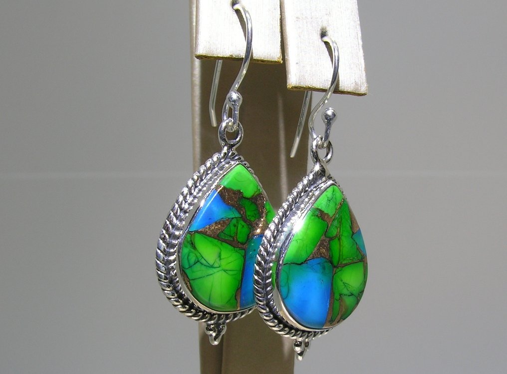 Τυρκουάζ σκουλαρίκια - Ύψος: 41 mm - Πλάτος: 19 mm- 7.69 g - (2) #4.3