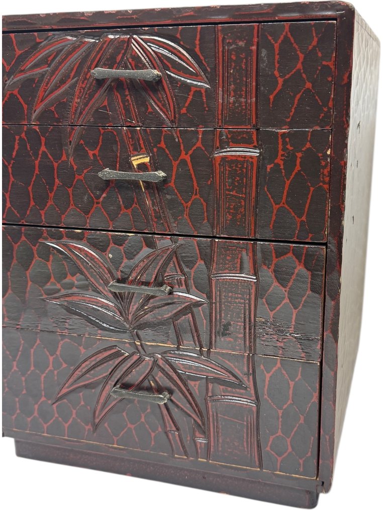 Cassapanca vintage giapponese con design in bambù intagliato – Cassetti in legno stile lacca - Legno - Giappone - 21° secolo #4.3