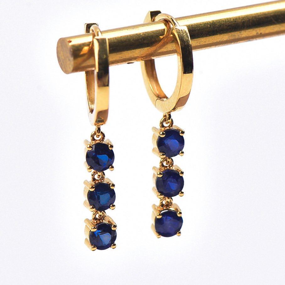 没有保留价 - 耳环 - 18K包金 黄金 - Sapphire - 认证 #3.2