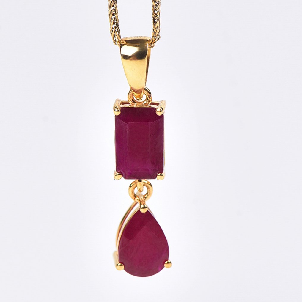 沒有保留價 - 吊墜頸鏈 - 18 克拉 黃金 - Ruby - 认证 #1.0