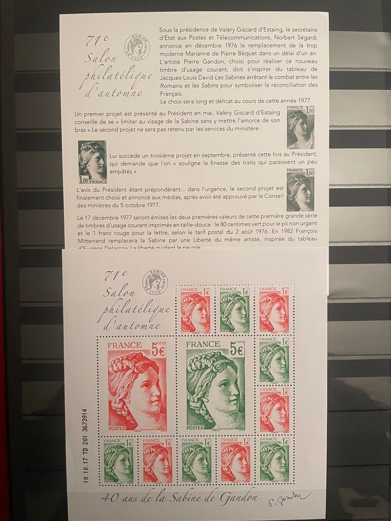 法国 - 2017年** Gandon的Sabine块 + 可变组合的笔记本 + 块和薄页块 + 邮票 - Yvert #1.0
