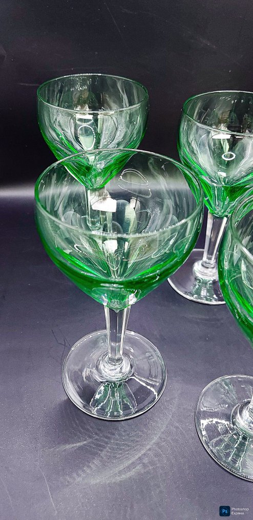 Verreries Doyen - Likörservice (6) - Atlas, côtes plates, jambes taillée - Semi-Kristal - Anagroen uniek #2.1