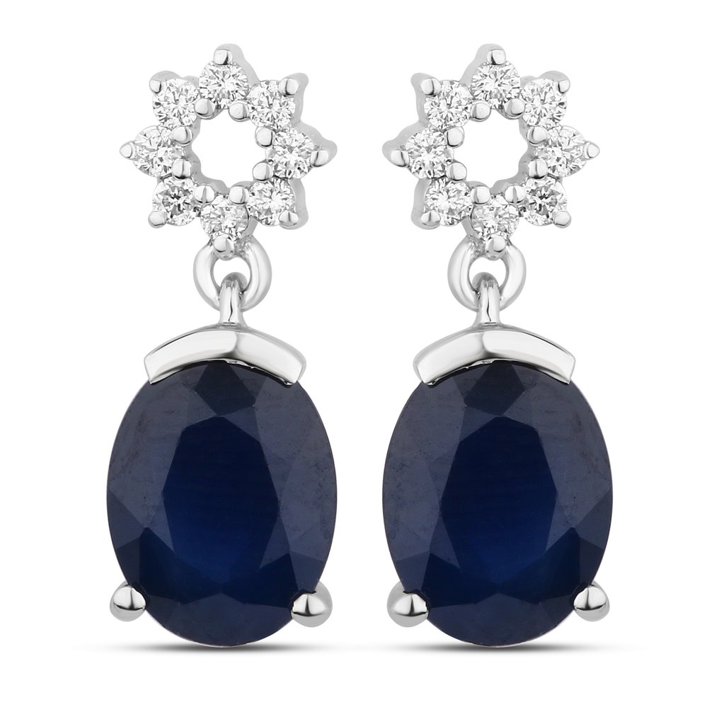 Oorbellen - 14 karaat Witgoud -  3.13ct. tw. Saffier - Diamant #1.0