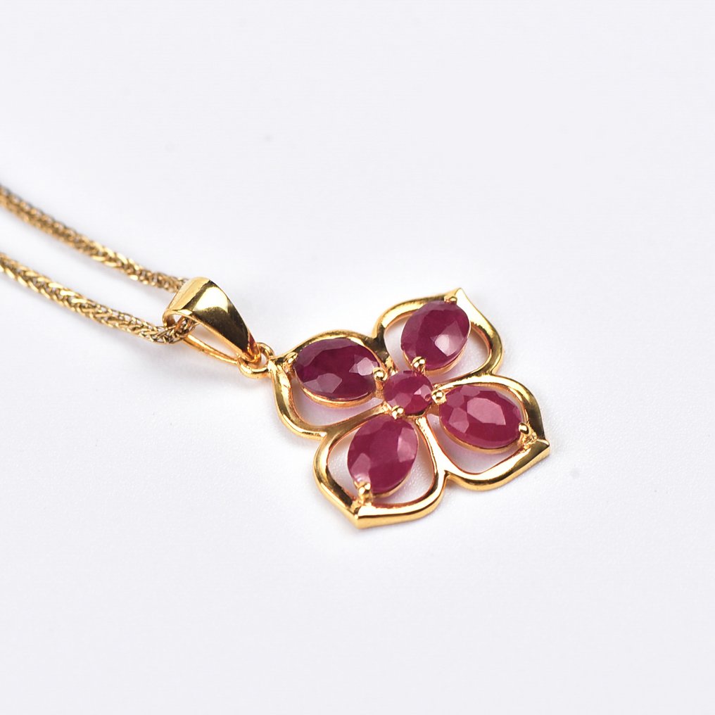 没有保留价 - 吊坠项链 - 18K包金 黄金 - Ruby - 已认证 #3.2