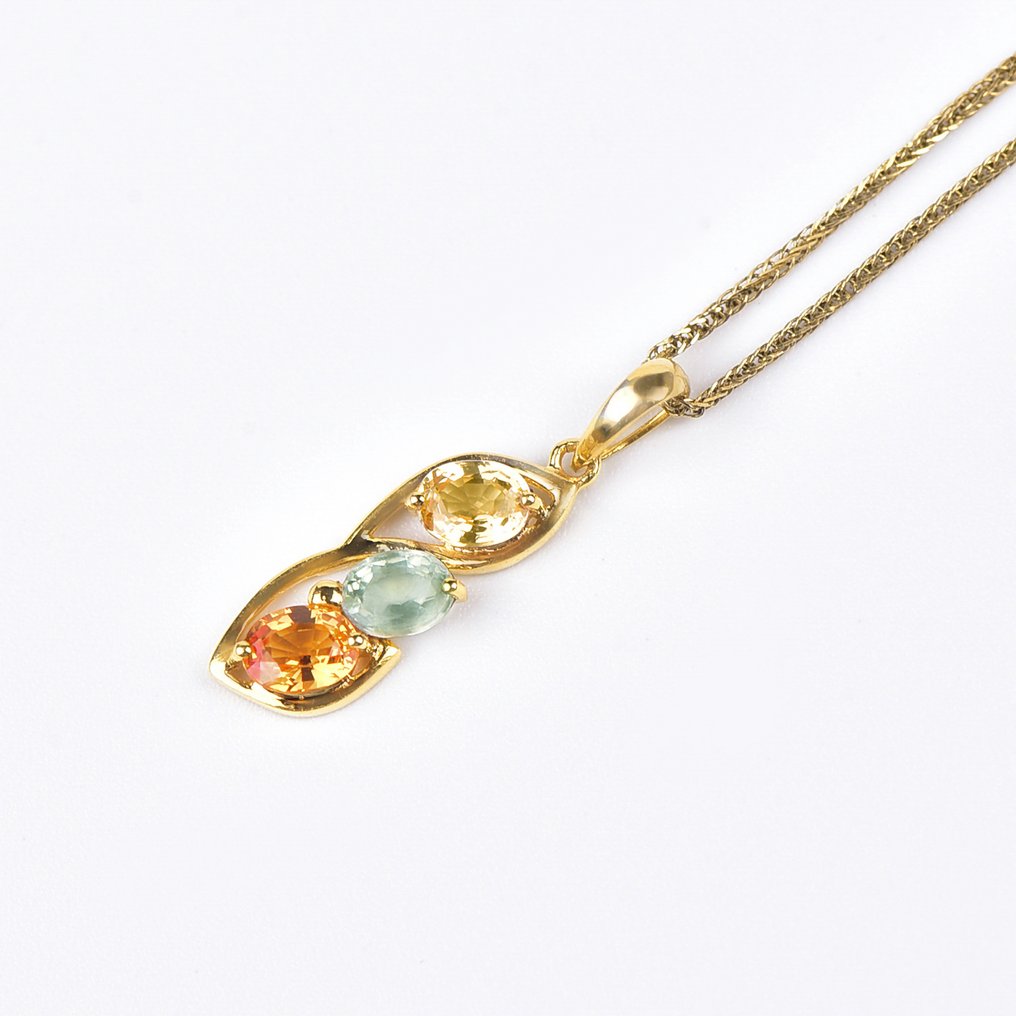 沒有保留價 - 吊墜頸鏈 - 18 克拉 黃金 - 蓝宝石 - 认证 #4.3