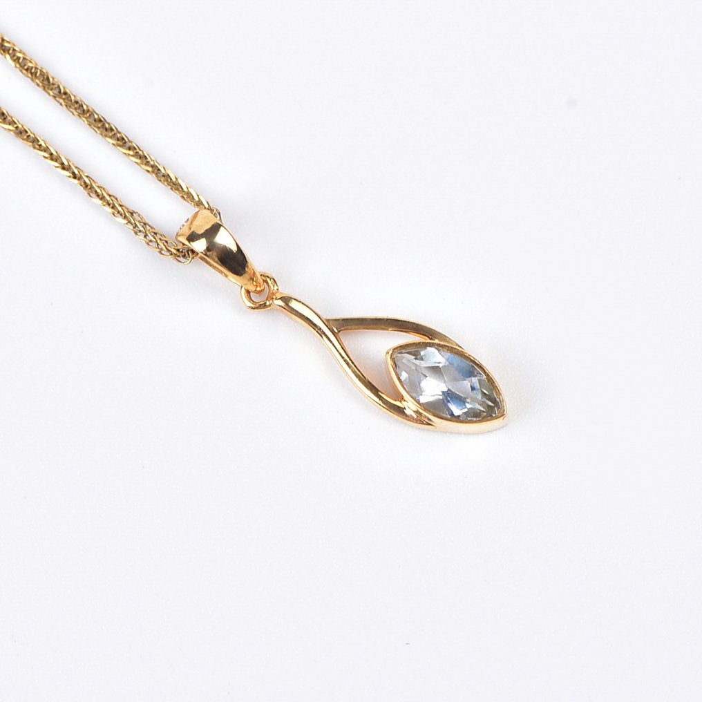 没有保留价 - 吊坠项链 - 18K包金 黄金 - Aquamarine - 已认证 #3.2