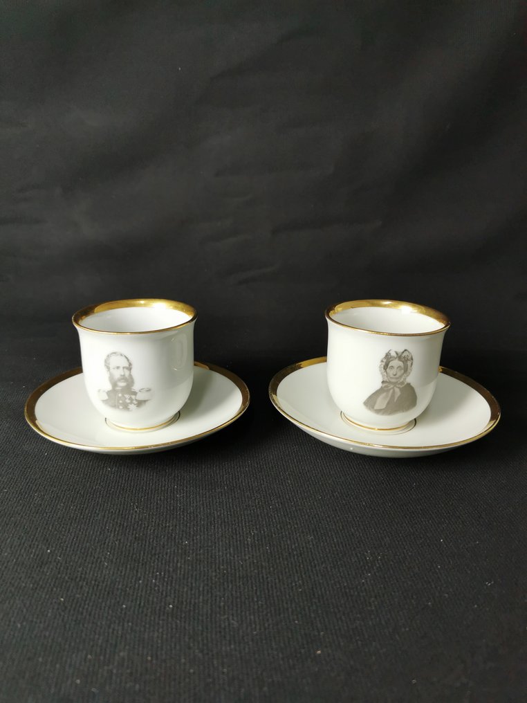 Meissen - Tazze da caffè con piattini con ritratto - XIX secolo - 咖啡套装 (4) - 瓷 #1.0