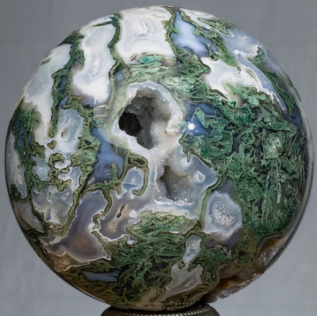 Moss Agate Fine polished Large Quality moss agate Sphere - Height: 14.8 cm - Width: 14.8 cm- 3976 g #1.0