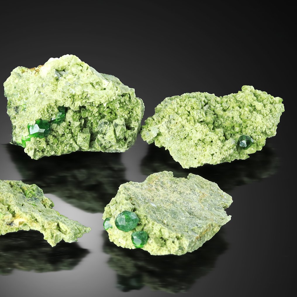 Ingen minstepris! Sett med 5 smaragrønne ANDRADITE-var DEMANTOID-granater fra Belqeys Mountain Krystaller i indlejring - Høyde: 3.5 cm - Bredde: 2.4 cm- 34 g #2.1