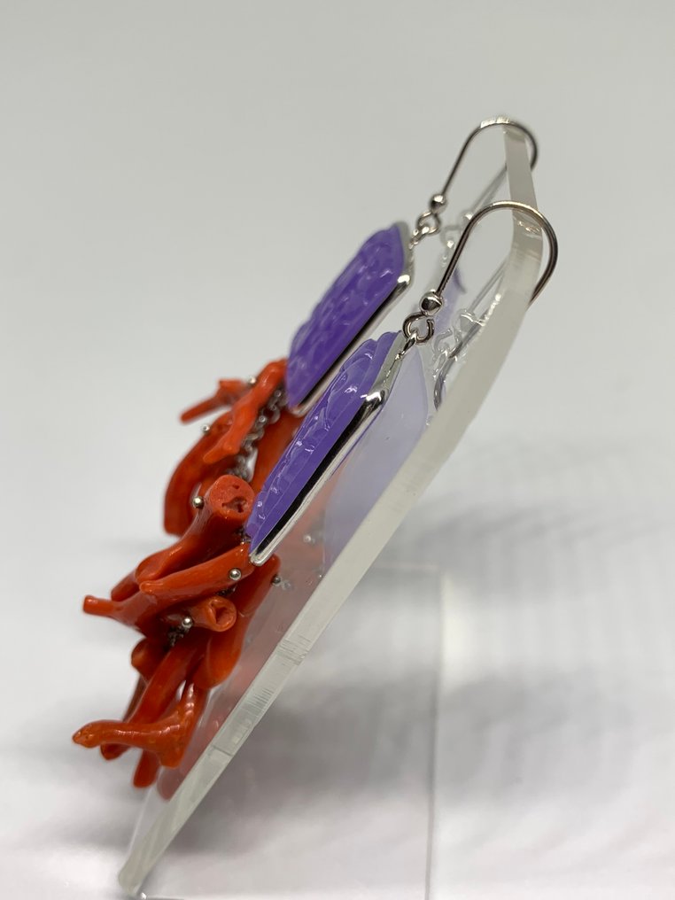 血珊瑚 - 银 - 耳环 - 血珊瑚 #3.2