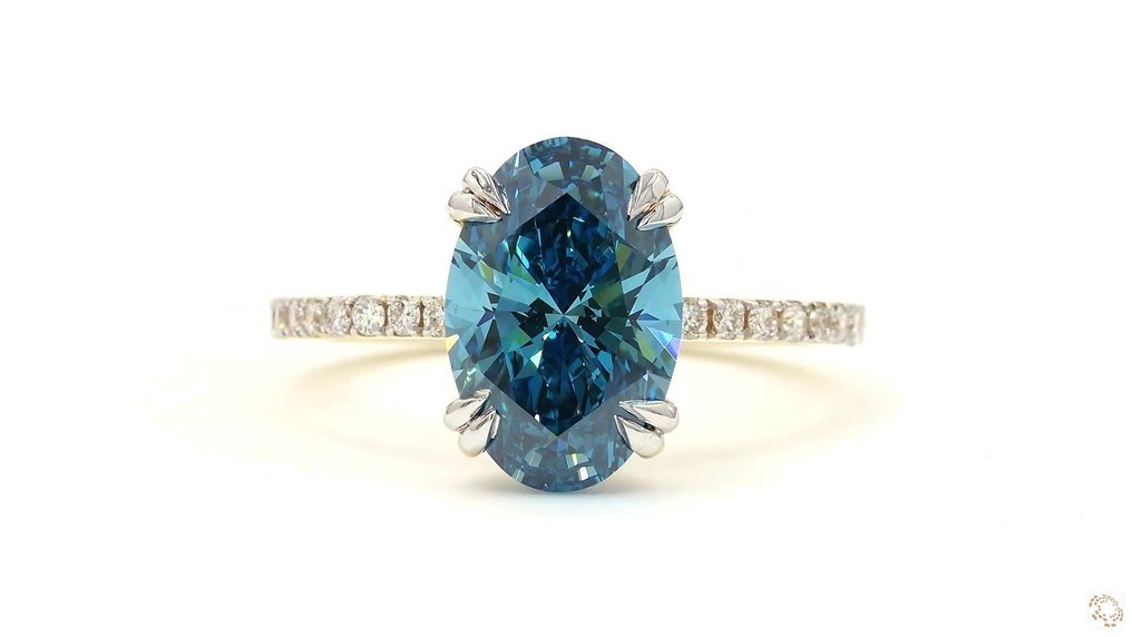 Sans prix de réserve - Bague - 18 carats Or jaune - 3.29ct. tw. Bleu Diamant (Diamant de laboratoire de couleur fantaisie) - Diamant - Bleu vif et élégant #1.0