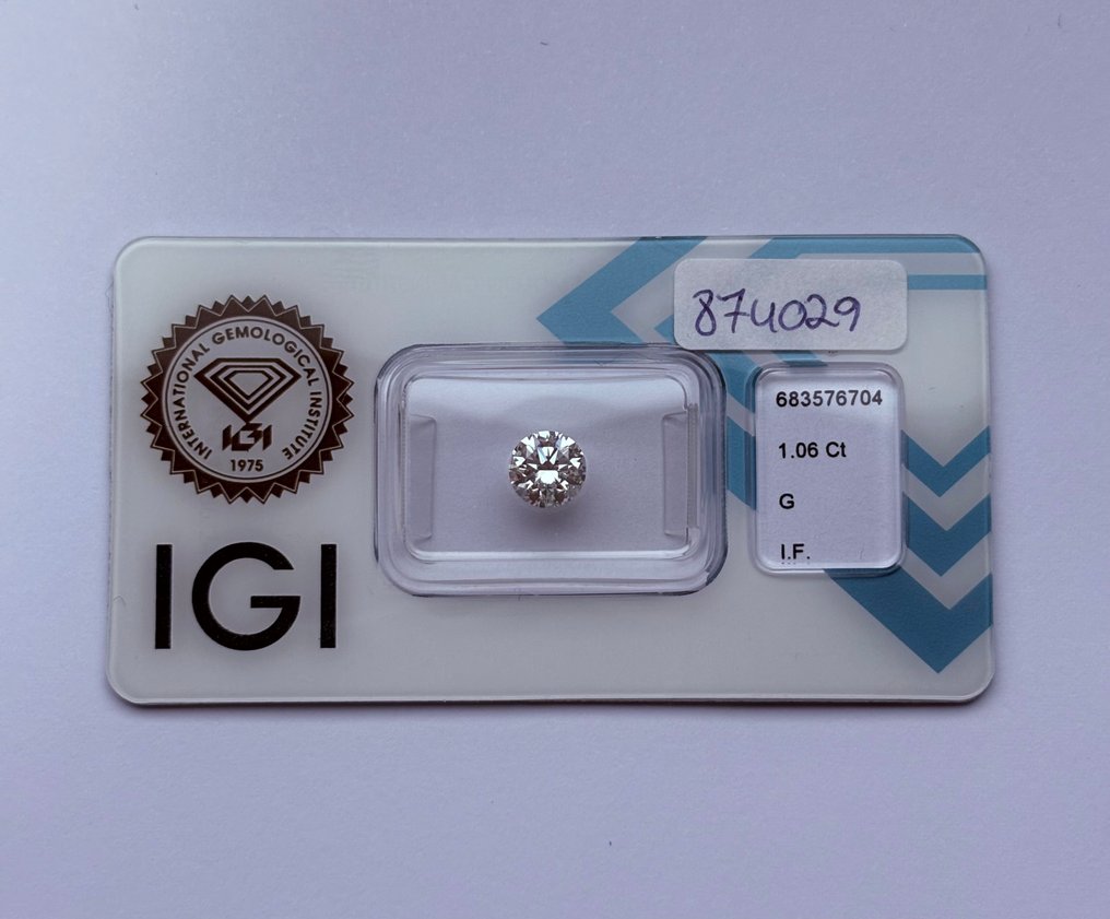 1 pcs 鑽石  (天然)  - 1.06 ct - 圓形 - G - IF - 國際寶石學院（International Gemological Institute (IGI)） - Ex Ex Ex 无 #1.0