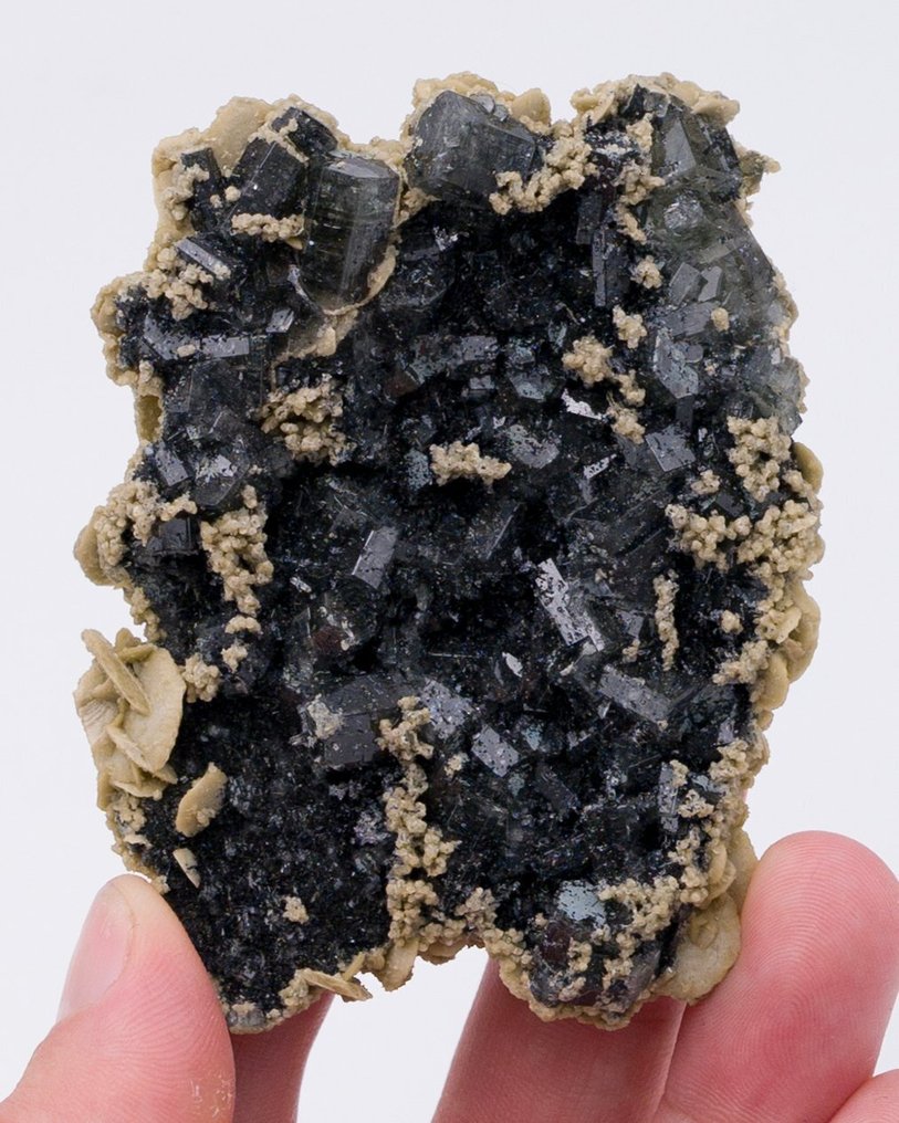 VERY RARE FLUORAPATITE crystals with TOURMALINE inclusions - Height: 7.5 cm - Width: 5.9 cm- 77 g - (1) #1.0