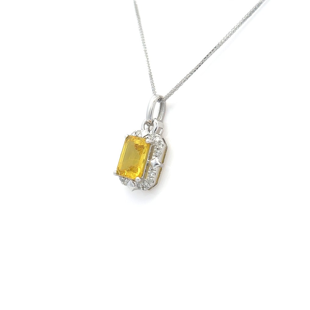 Halskette mit Anhänger - 14 kt Weißgold -  0.91ct. tw. Saphir - Diamant #4.3