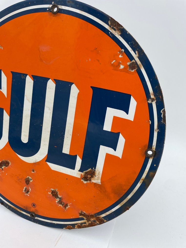 Gulf - Gasoline - Gulf Emaille-Tafel / Metall 30 cm - Schild - Emaille, Metall #3.2