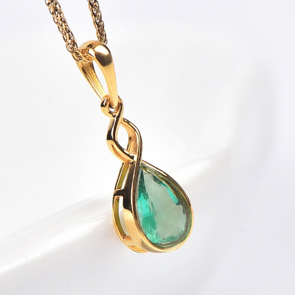 沒有保留價 - 吊墜頸鏈 - 18 克拉 黃金 - Emerald - 认证 #4.3