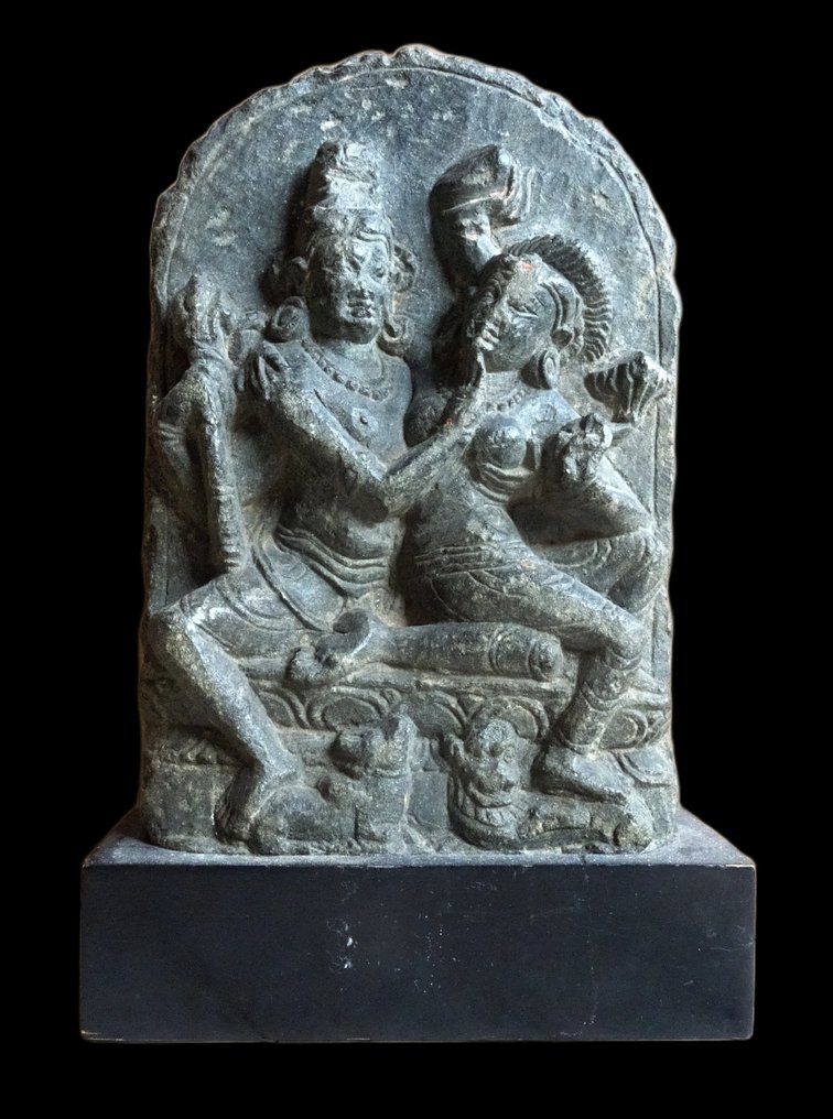 古代亞洲人 Shiva与Parvati的碑 - 印度,帕拉王朝 - 9世纪/10世纪 - 由Qinghua YIN鉴定 #4.3