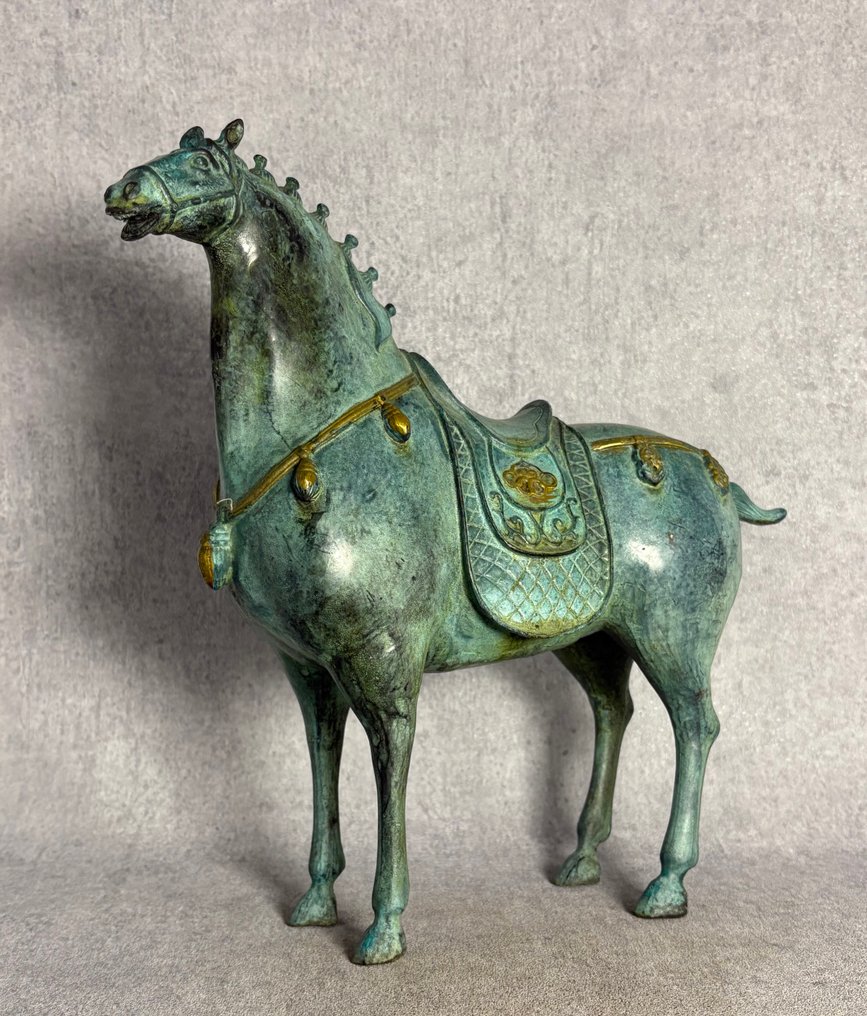 Duży posąg, koń w stylu Tang, 32 cm / 4 kg - Brązowy - Chiny - Late 20th century #1.0
