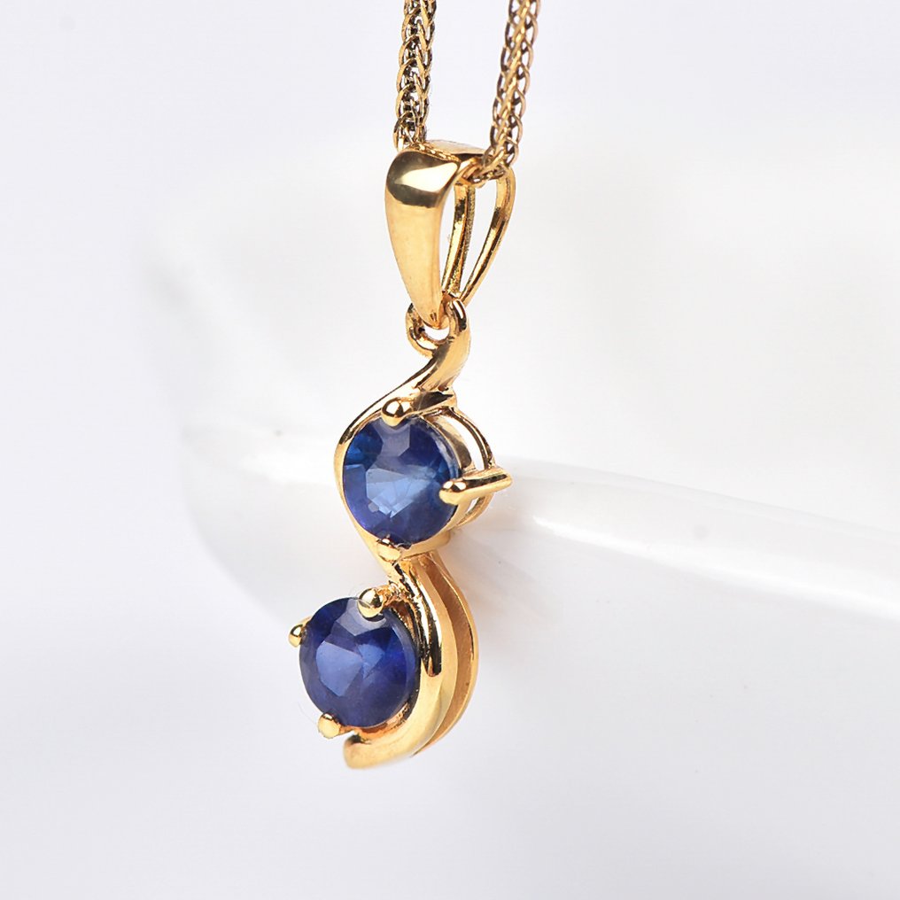 χωρίς τιμή ασφαλείας - Κολιέ με μενταγιόν - 18 καράτια Κίτρινο χρυσό - Sapphire - Πιστοποιημένο #4.3