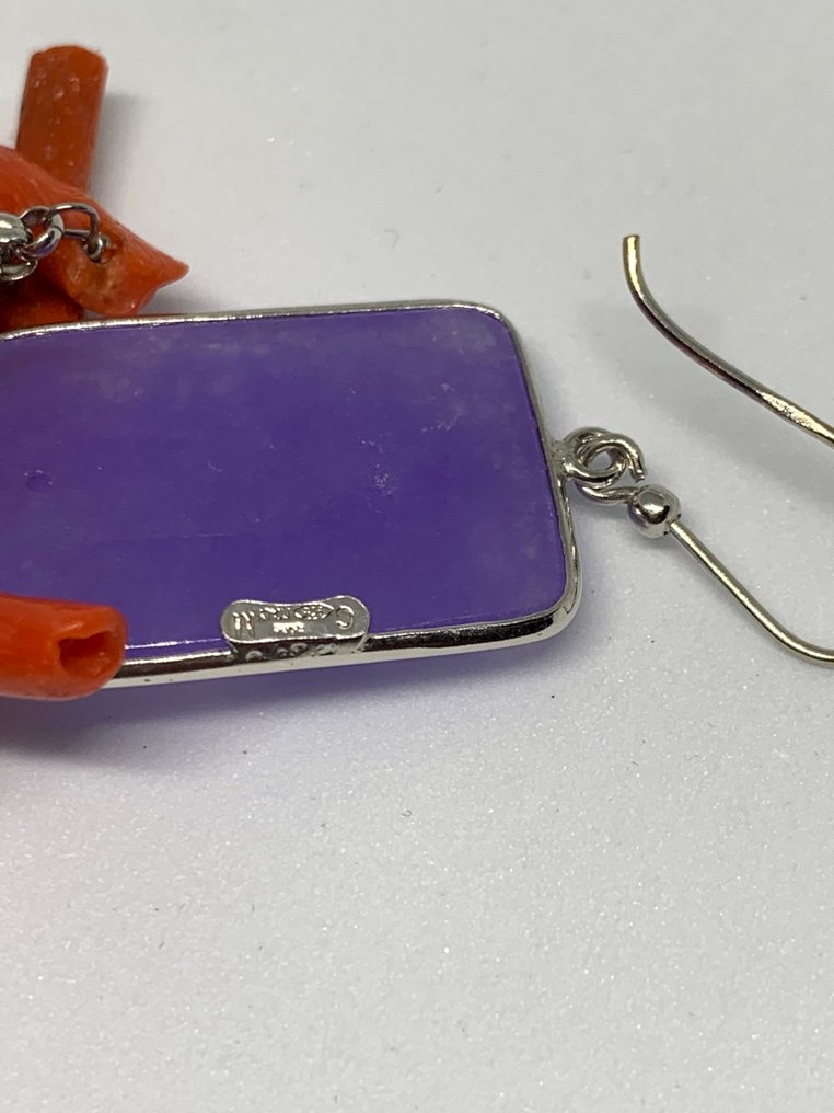 血珊瑚 - 银 - 耳环 - 血珊瑚 #4.3