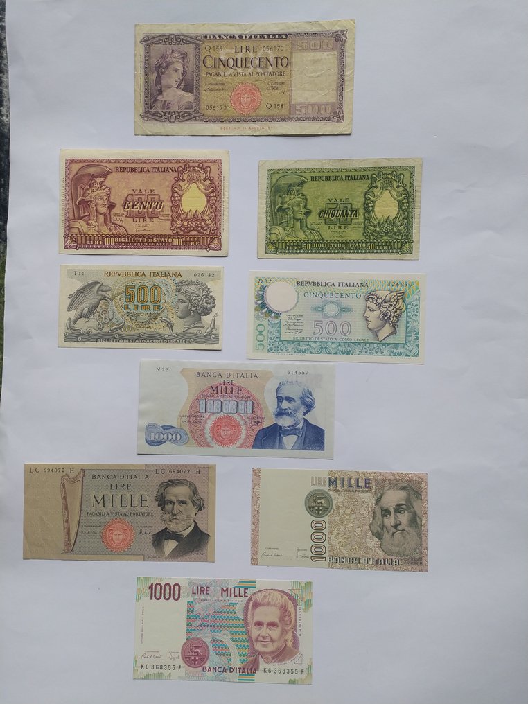 義大利. - 9 banconote Lire - anni vari  (沒有保留價) #1.0