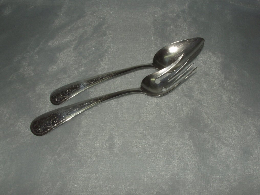 Gerritsen & Van Kempen - Couverts de service à salade (2) - Argent 835 - 1900-1910 - Fourchette en argent ancien #1.0