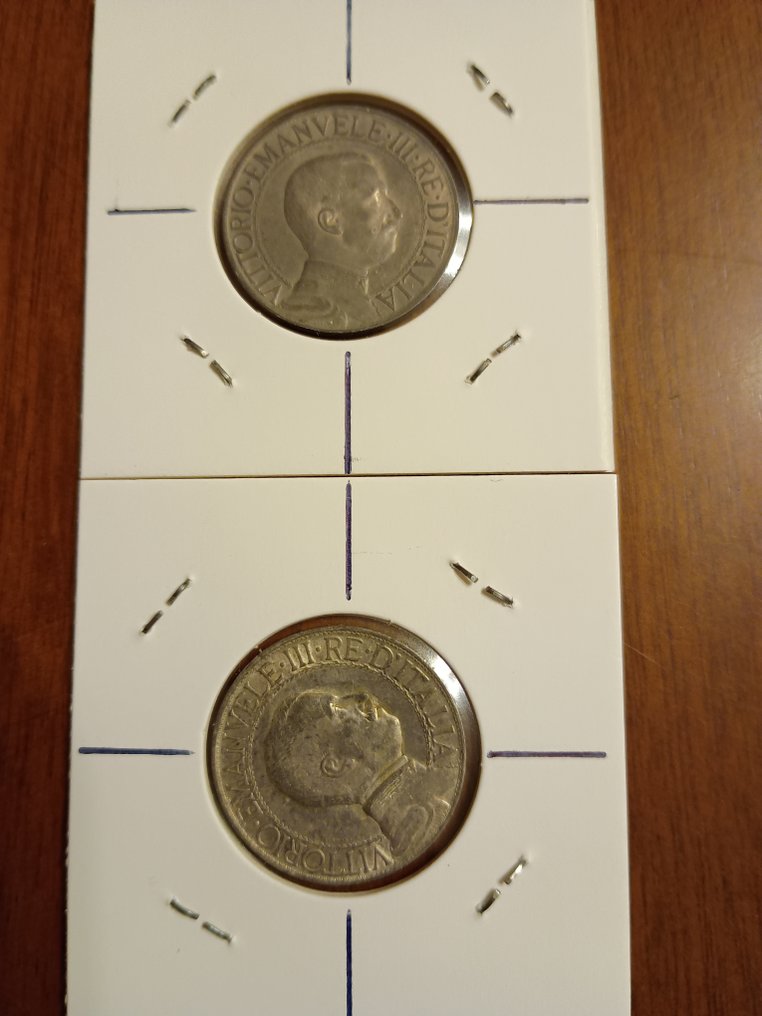 義大利王國 Vittorio Emanuele III. 1 Lira 1912-1913 (2 monete) incluso errore asse spostato (沒有保留價) #1.0