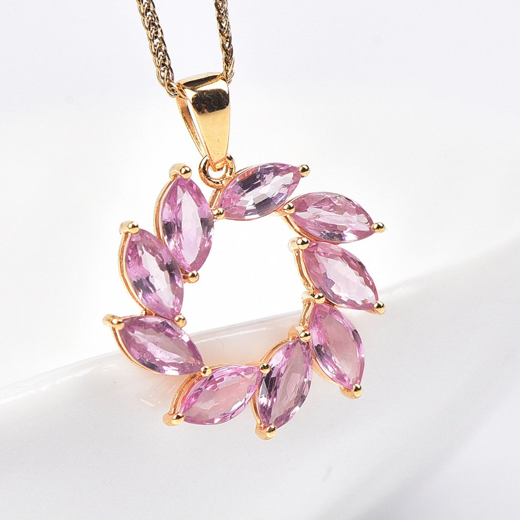 没有保留价 - 吊坠项链 - 18K包金 黄金 - Sapphire - 认证 #4.3