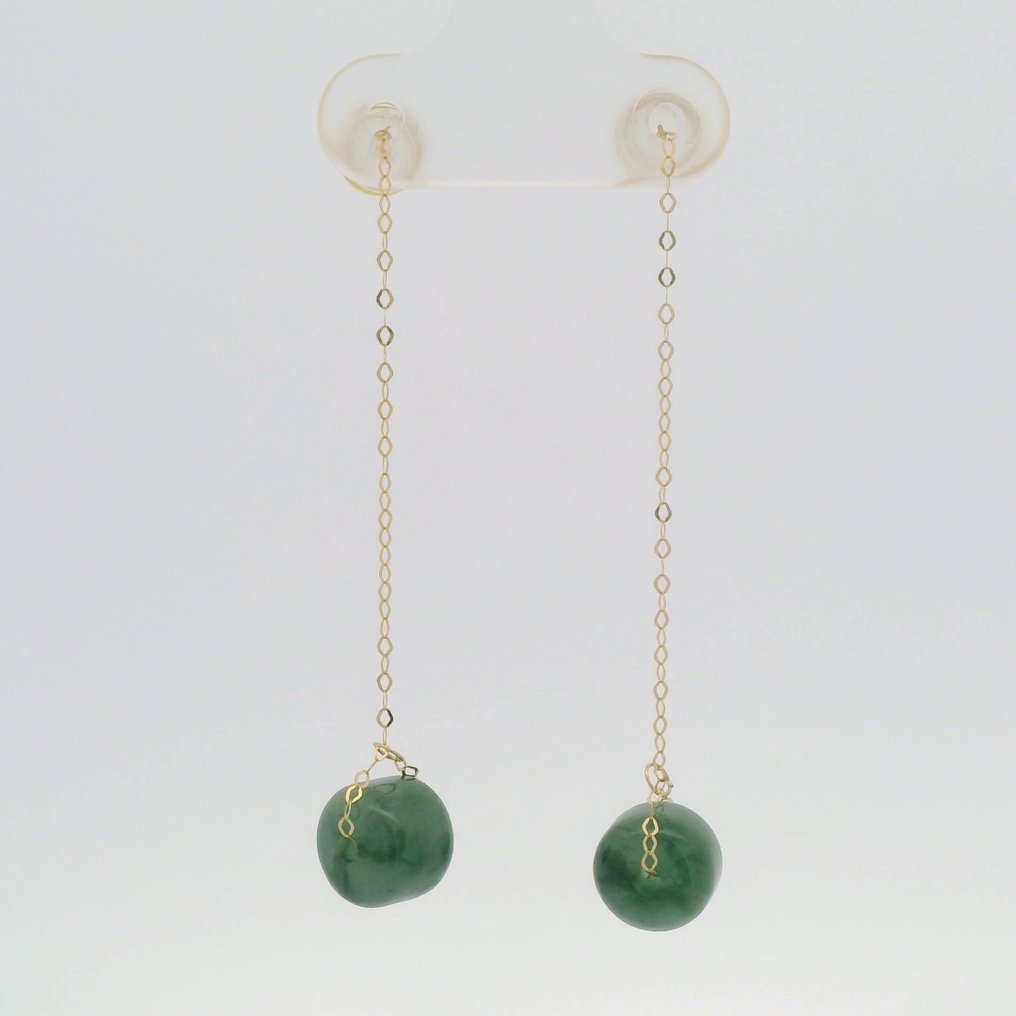 Nincs minimálár - Drop fülbevaló - 18 kt. Type A jadeit és 18K arany fülbevalók - NGTC tanúsítvánnyal., Sárga arany Jade #3.2