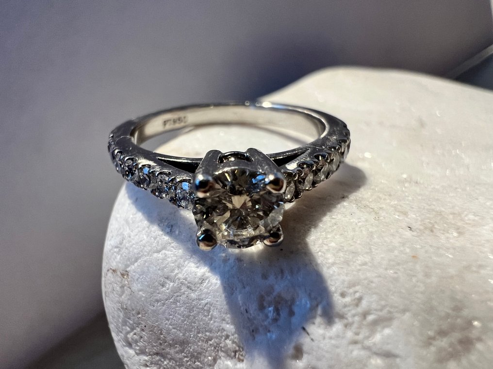 戒指 白金 -  0.87ct. tw. 钻石 (天然色彩的) - 钻石 #1.0