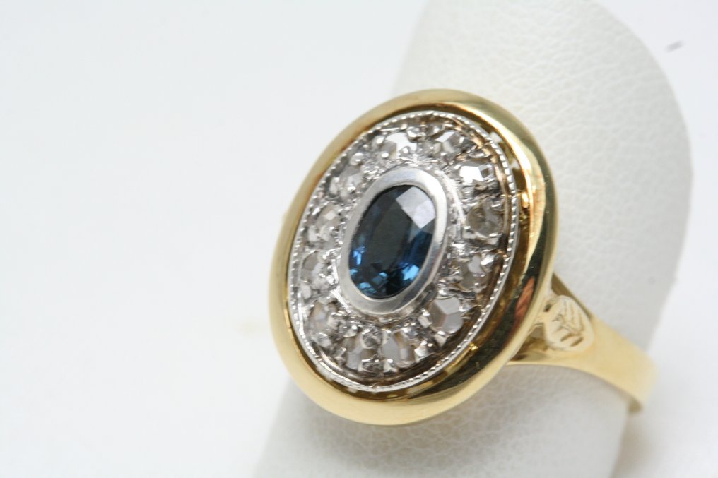 戒指 - 18 克拉 黃金, 白金 藍寶石 - 鉆石 - 蓝宝石戒指 #3.2