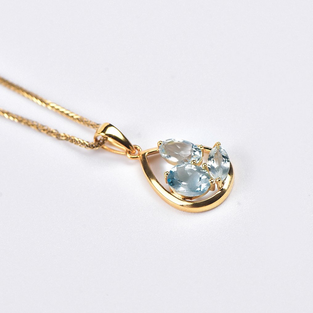 没有保留价 - 吊坠项链 - 18K包金 黄金 - Aquamarine - 已认证 #4.3