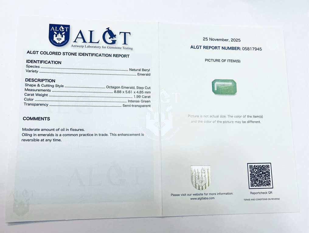 Ingen reservasjonspris - 1 pcs Grønn Smaragd - 1.99 ct - Antwerpen laboratorium for edelsten testing (ALGT) #4.3
