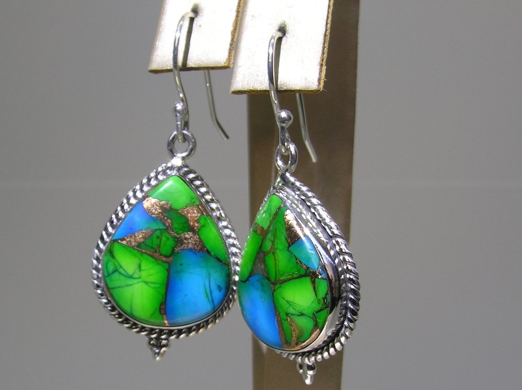 Τυρκουάζ σκουλαρίκια - Ύψος: 41 mm - Πλάτος: 19 mm- 7.69 g - (2) #2.1